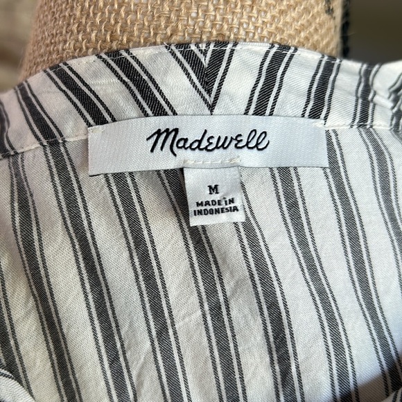 Madewell button-down bell sleeves and band collar gray stripe - Picture 12 of 16